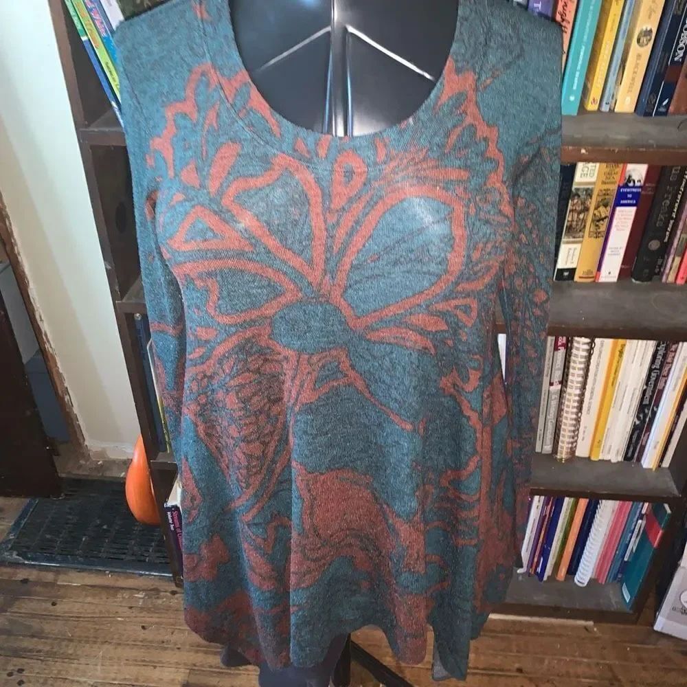 Soft Surroundings flowy blue XS artsy long sleeve tunic